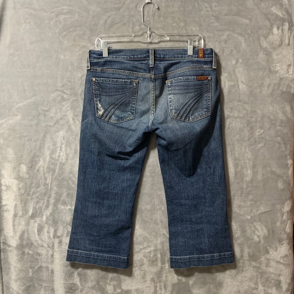 7 For All Mankind Dojo Women's Cropped Capri Jeans Size 27 Distressed Stretch - Picture 3 of 15